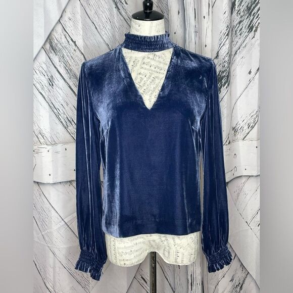 Intermix Velvet Blue Top Choker Neckline M - Picture 3 of 8
